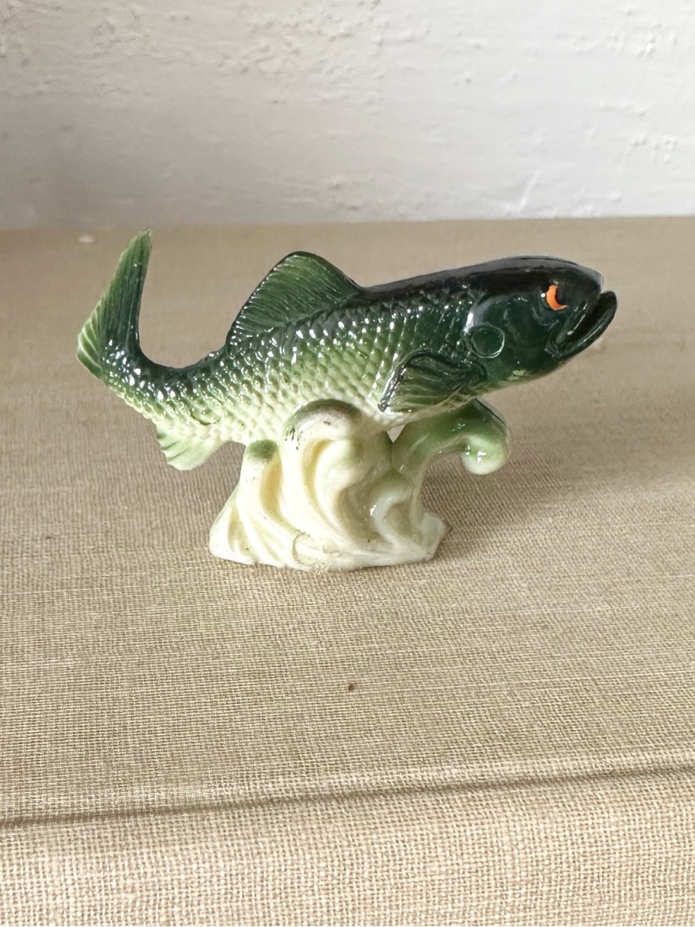 Vintage Bone China Dark Green Glossy Trout Fish Miniature Figurine